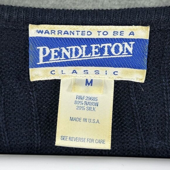Pendleton Womens M Silk Blend Navy Cable Knit Sweater Top Quiet Luxury Timeless - Picture 7 of 11